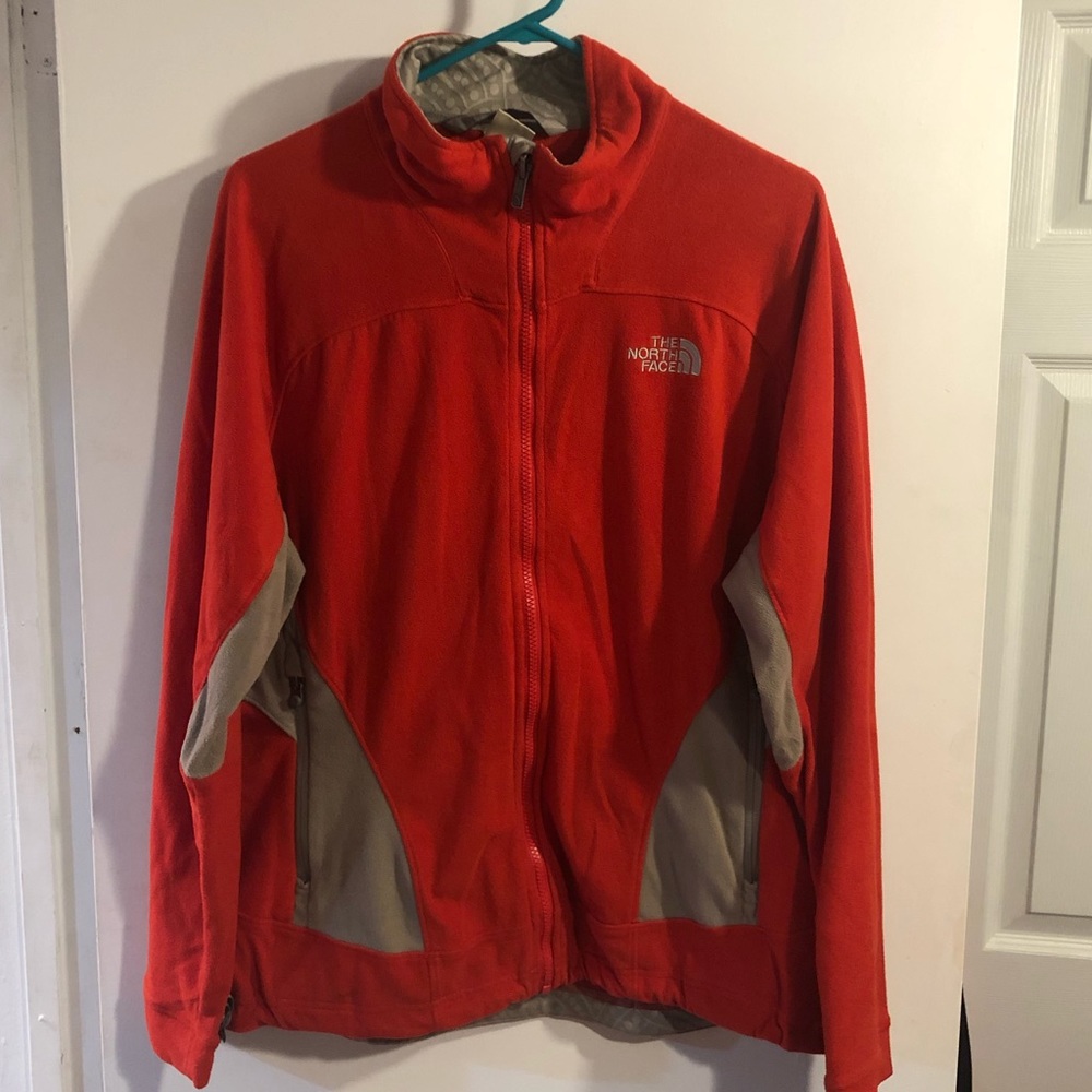The North Face fleece jacket, red and grey